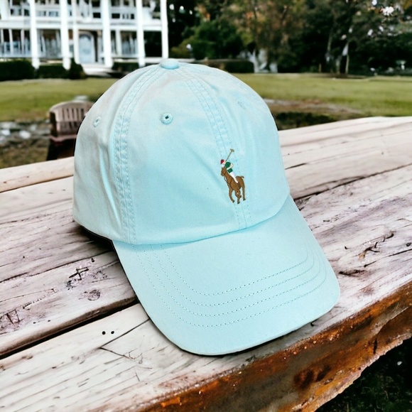 Polo Ralph Lauren Soft Aqua With Multicolored Pony Logo Baseball Cap Hat OS - Picture 4 of 13